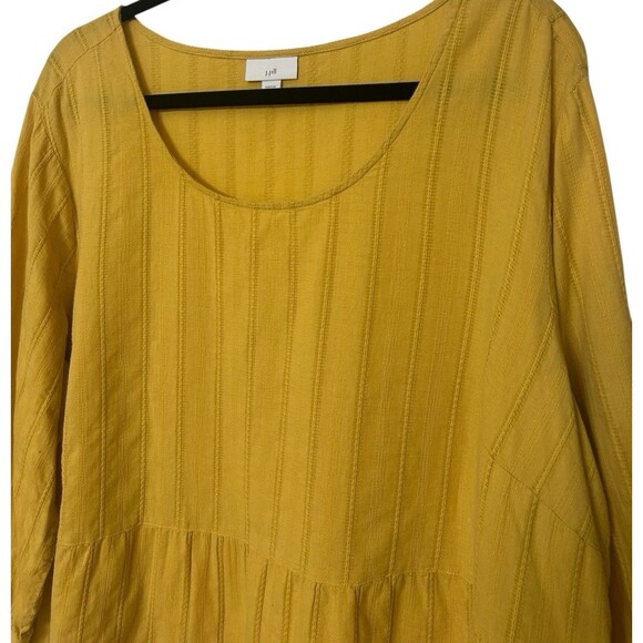 J Jill Plus 2X Mustard Tiered Textured Fabric 3/4 Sleeves 100% Cotton Tunic Top - Picture 4 of 8